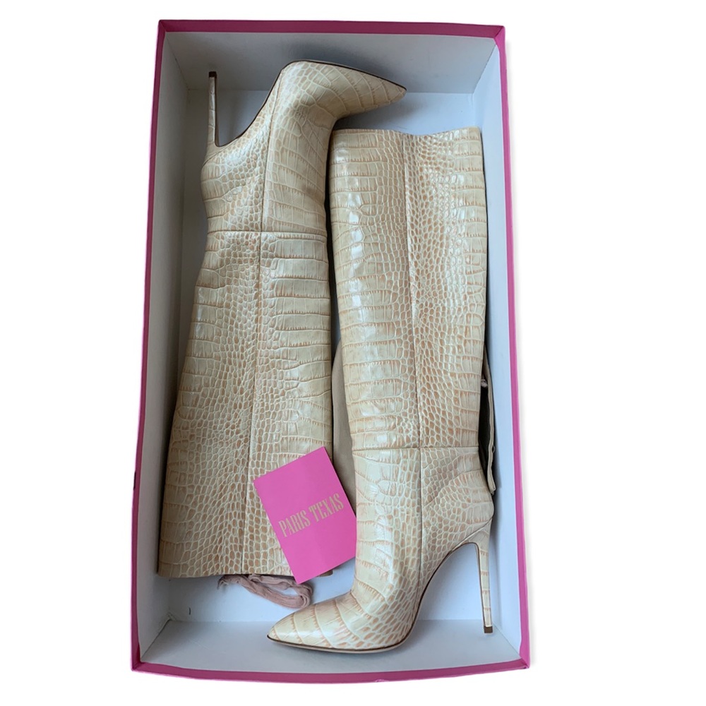 Paris Texas Beige Moc Croc Embossed Stiletto Heeled Boot